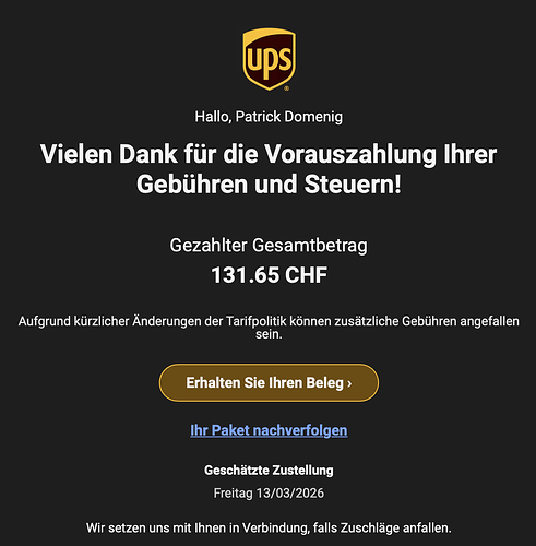 Gebühren und MWST bei UPS.