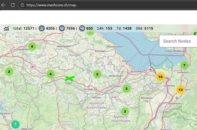 Gemäss:  https://www.meshcore.ch/map